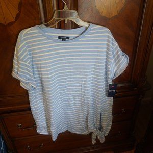 Light blue And White Stripe Chaps Tie Front Shirt